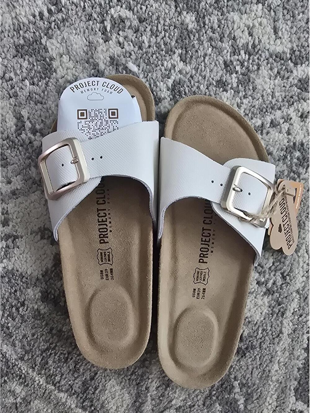 Project Cloud White Leather Slide Sandals Buckle Strap Women's US 8